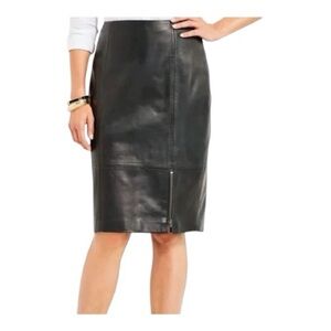 Talbots Leather Front Zip Pencil Skirt, Black, 14P